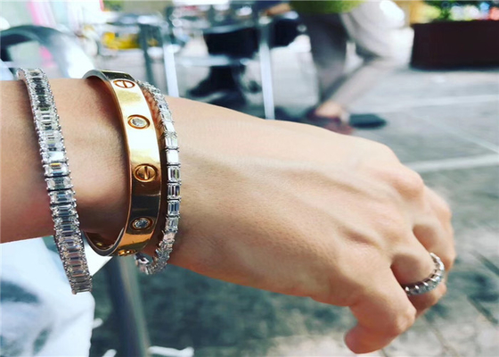 Brand 18K Yellow Gold Love Bracelet With 4 Diamonds Customization Acceptable