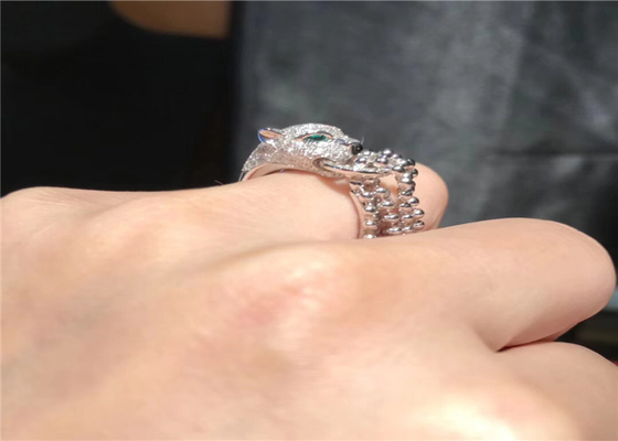 18K White Gold Panthere De Brand Ring With Exquisite Leopard Head Design