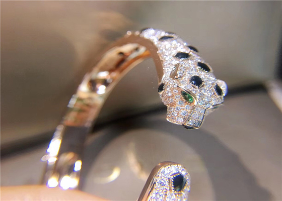Pink Gold Diamond Panthere De Brand Bracelet With Emerald And Onyx
