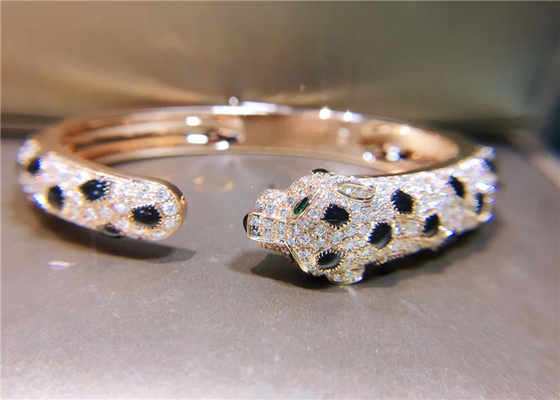 Pink Gold Diamond Panthere De Brand Bracelet With Emerald And Onyx