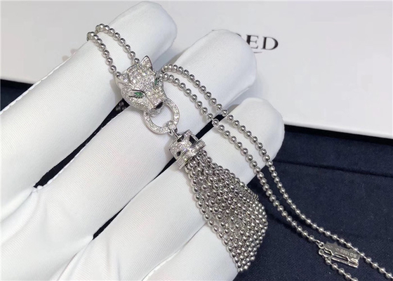 Genuine 18K White Gold Panthere De Brand Necklace With 176 Brilliant Cut Diamonds