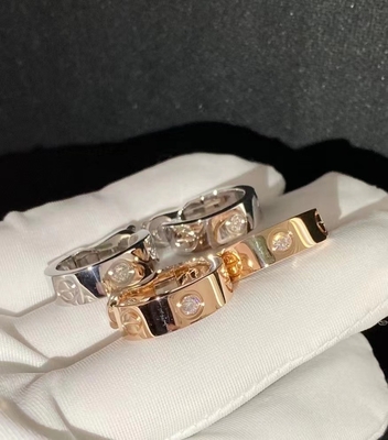 Real 18K Yellow Gold 2 Diamonds Love Hoop Earrings