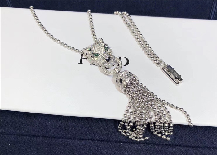 Genuine 18K White Gold Panthere De Brand Necklace With 176 Brilliant Cut Diamonds