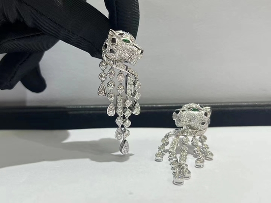 Εμπνευσμένος άσπρος χρυσός Panthere de Brand Earrings 18k με τα διαμάντια