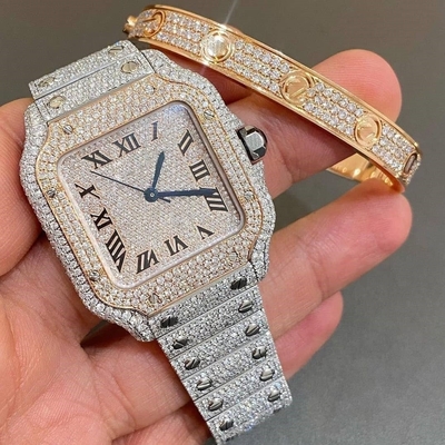 Άνδρες Γυναίκες Διαμαντένιο Παγωμένο Bling ρολόγια Dial Bezel Band VVS Moissanite ρολόι