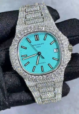 ΒVS Παγωμένο ρολόι Moissanite Αυτοματοποιημένο Tiffany Dial Πλήρως παγωμένο ρολόι