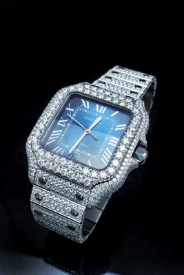OEM Blue Dial Iced Out Moissanite Watch Brand Bussdown ρολόι